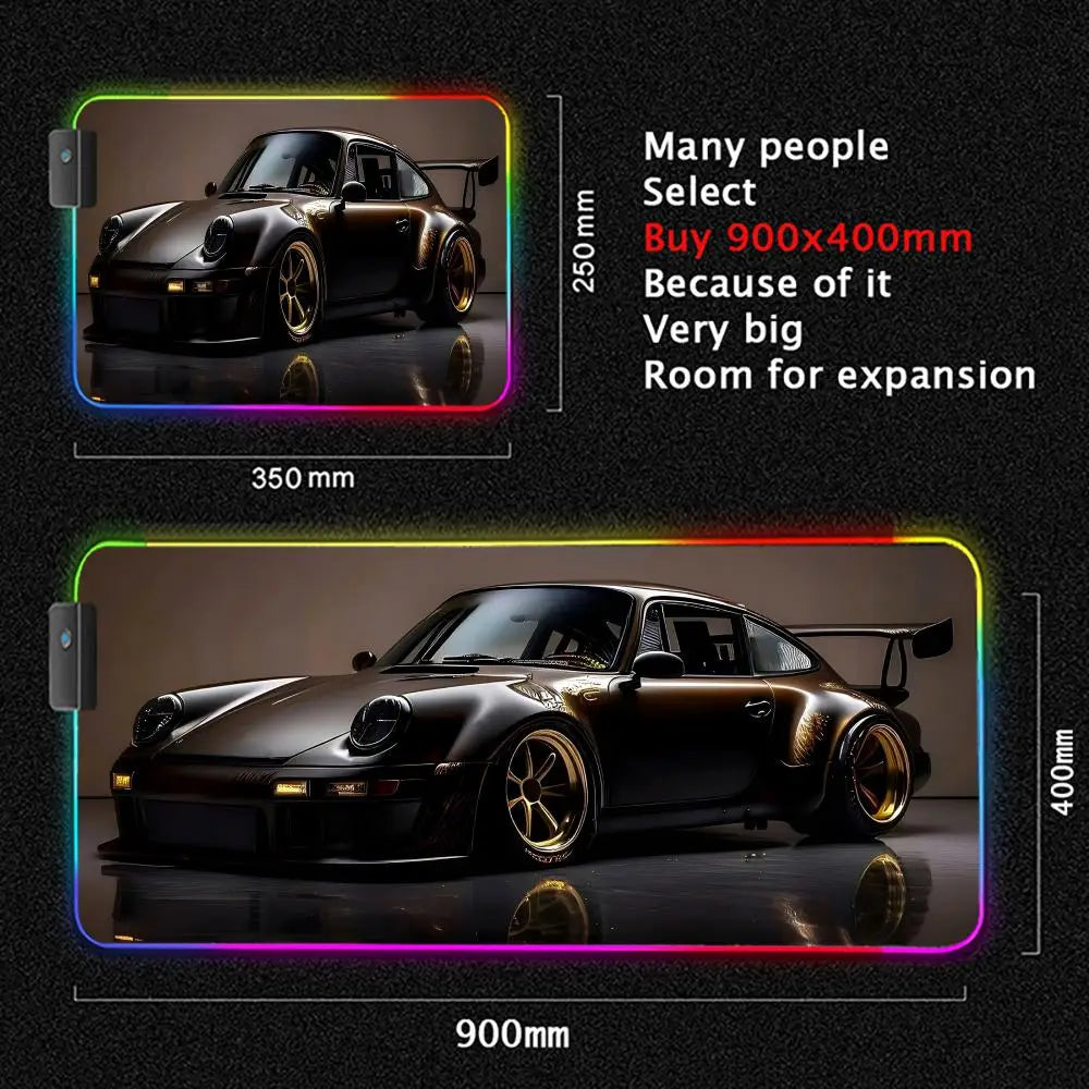 Car Theme RGB Mouse Pad Large Gaming Mousepads LED Light Locked Edges Game Accessories Table Pads Cool Keyboard Mats XXL 90x40cm