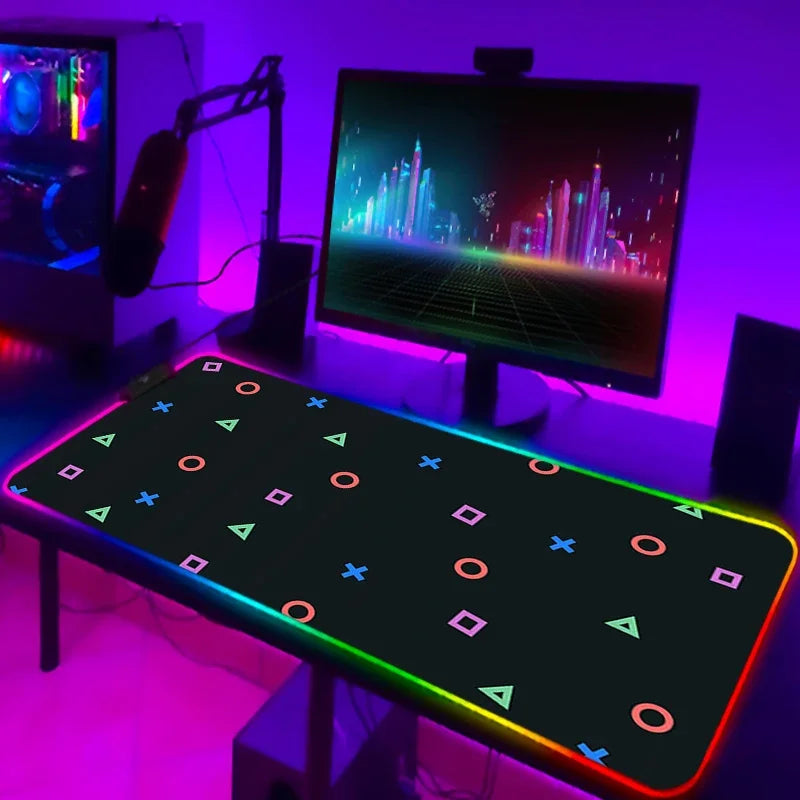 LED Gaming Mouse Pad With Backlight Deskmat PSFour Mousepad RGB Gamer Desk Decorations Computer Mouse Pad Pc Gamer Full Mat