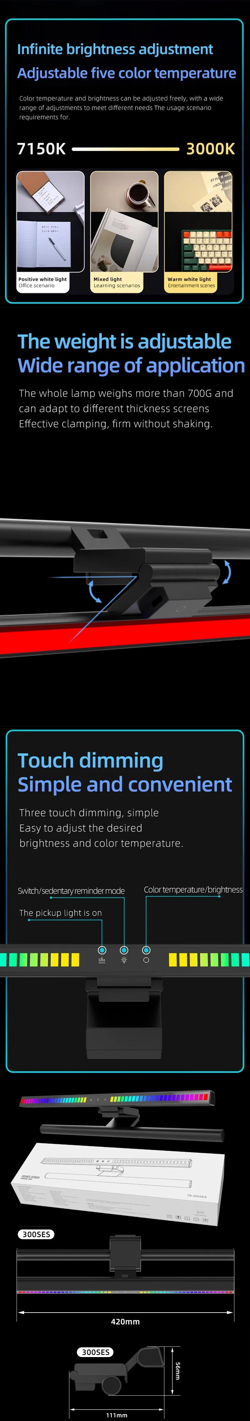 Computer Monitor Light Bar RGB Music Rhythm Screen Hanging Lights Dimming Desk Lamp Reading Gaming Table Lighting