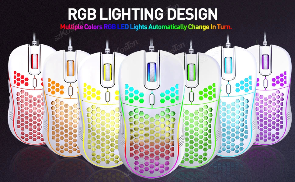 RGB Wired Gaming Mouse Ergonomic Design Mouses 6Levels Adjustable 7200DPI with Backlight for Office Computer PC Gamer