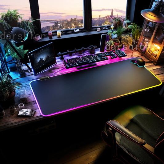RGB Glow Gaming Desk Mat: Extra Large Thick LED Mouse Pad with Keyboard Space, Anti-Slip Base for PC Gamer