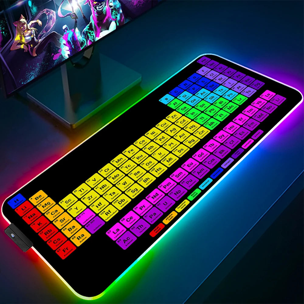 Keyboards Gaming Mat Periodic Table of Elements Ergonomic Mouse Pad Rgb Big Luminescence Mousepepad Laptop Colorful Desk Mat Xxl