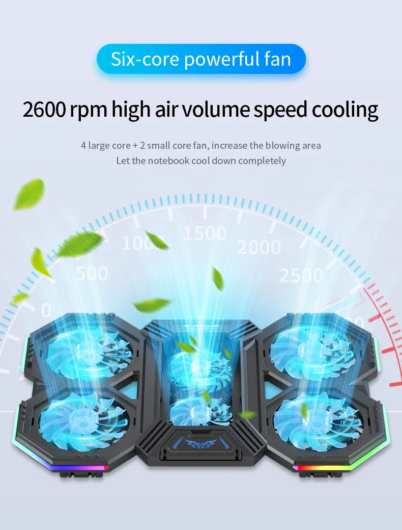 RGB Gaming Laptop Cooling Pad Air Cooler Notebook Stand Holder with 6 fans Cooling Fan Base Suit for 12-17 inch Laptop Stand