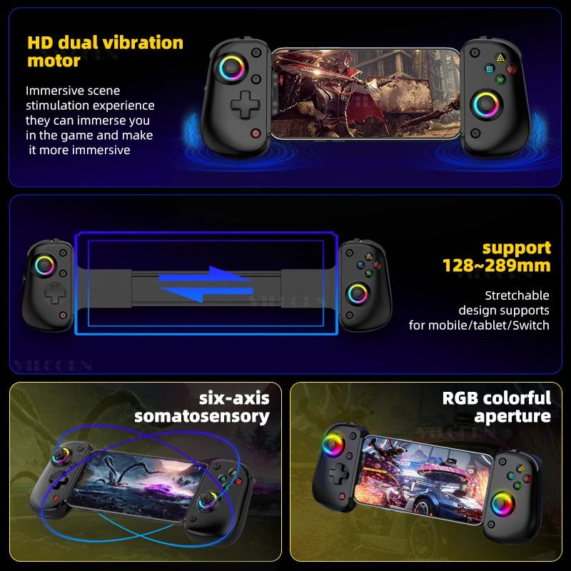 Tablet RGB Gaming Controller FPS Mobile Gamepad For Android IOS PS4 Switch PC Hall Trigger Joystick with M1M2/Turbo/6-Axis