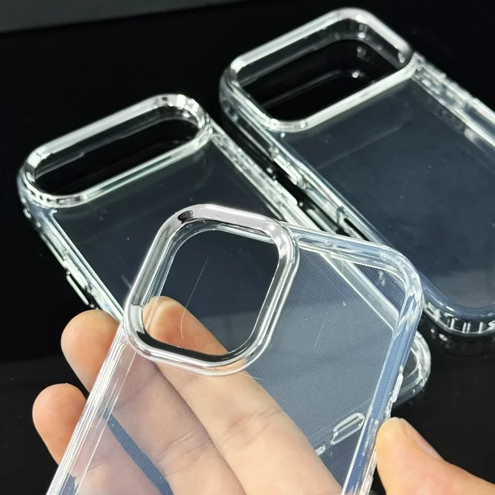 Transparent Silicone Phone Case for IPhone 17 IPhone 17Pro Max Shockproof Transparent Bumper Soft Clear Cover Luxury Metal Case