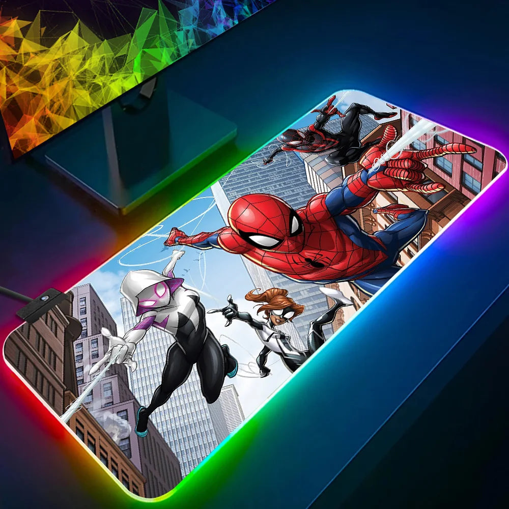 RGB Pc Gamer Keyboard Mouse Pad Mousepad LED Glowing Mouse Mats Rubber Hot movie Spiders-Man Gaming Computer Mausepad