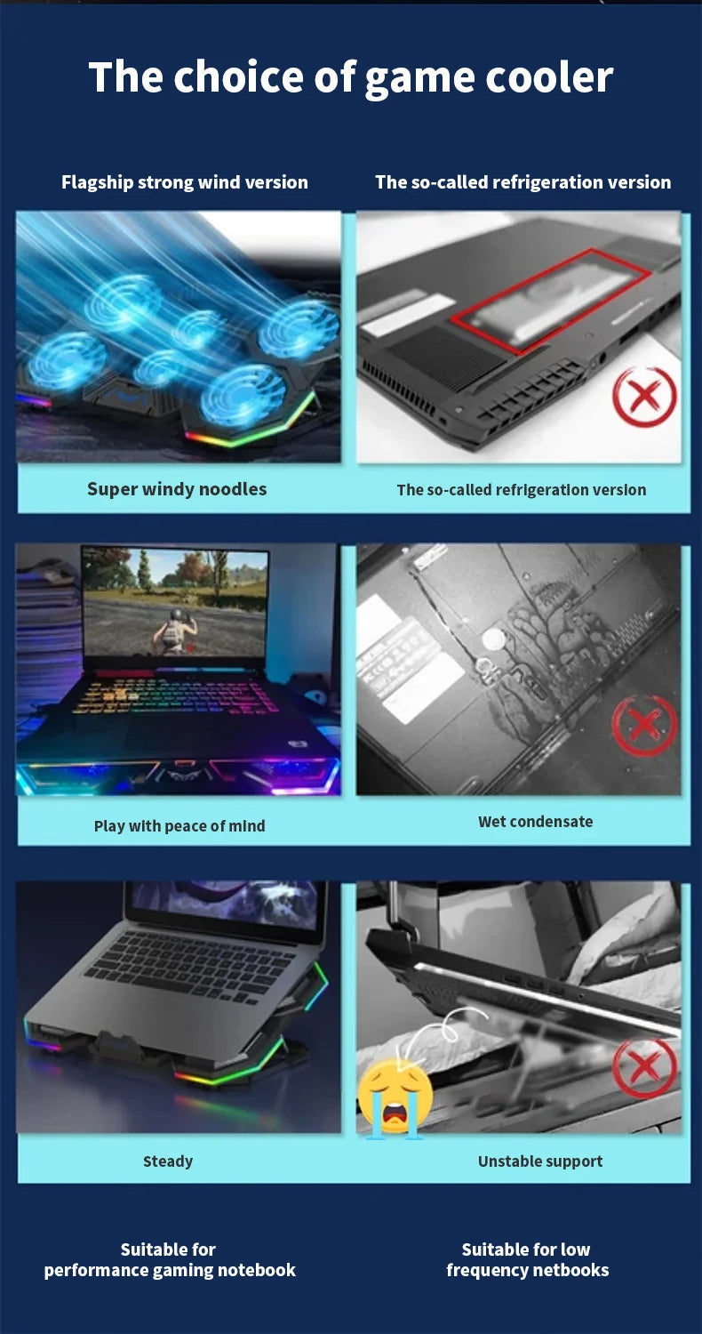 RGB Gaming Laptop Cooling Pad Air Cooler Notebook Stand Holder with 6 fans Cooling Fan Base Suit for 12-17 inch Laptop Stand