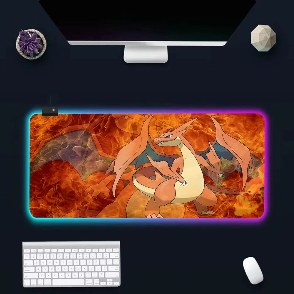 RGB Pc Gamer Keyboard Mouse Pad Mousepad LED Charizards Glowing Mouse Mats Rubber Gaming Computer Mausepad