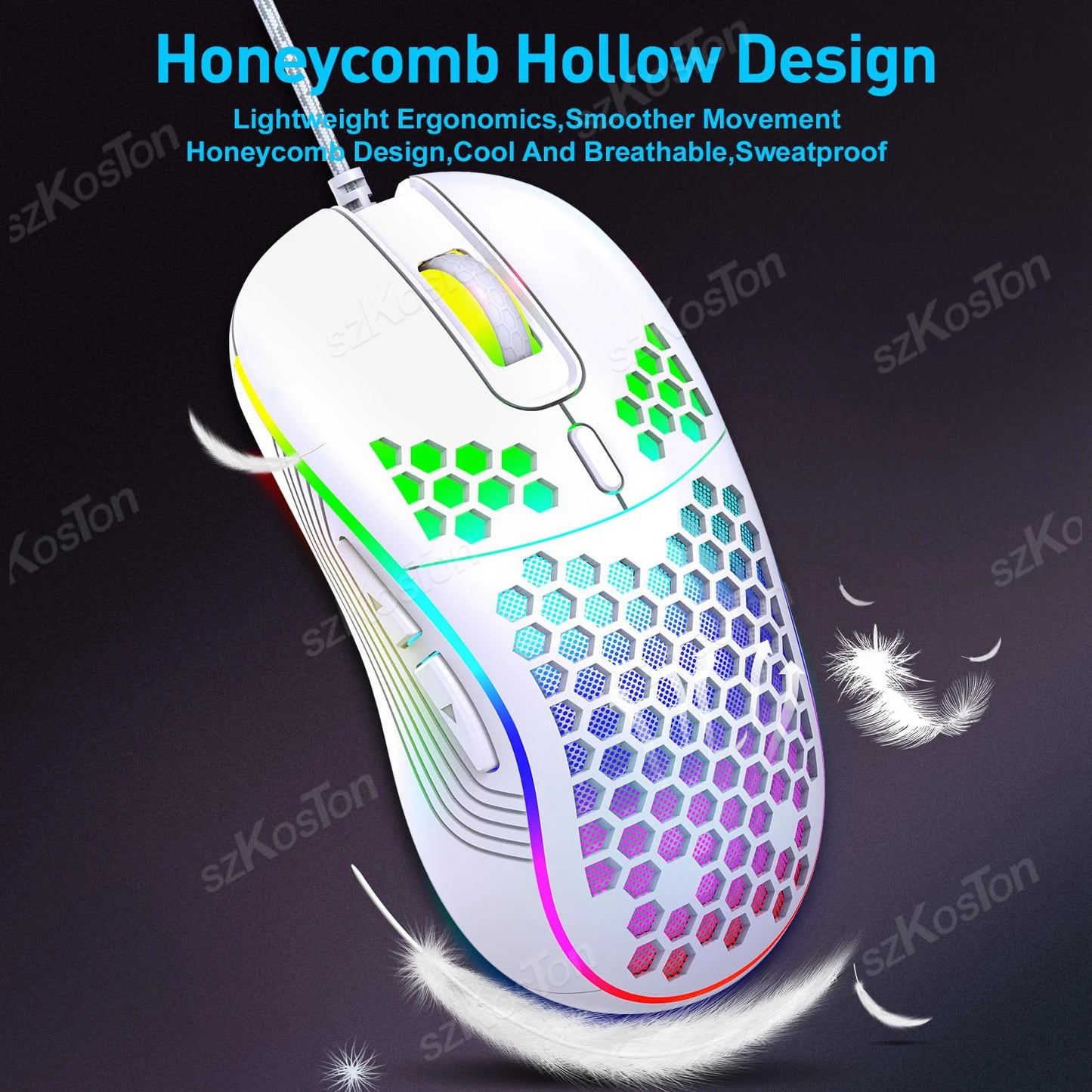 RGB Wired Gaming Mouse Ergonomic Design Mouses 6Levels Adjustable 7200DPI with Backlight for Office Computer PC Gamer