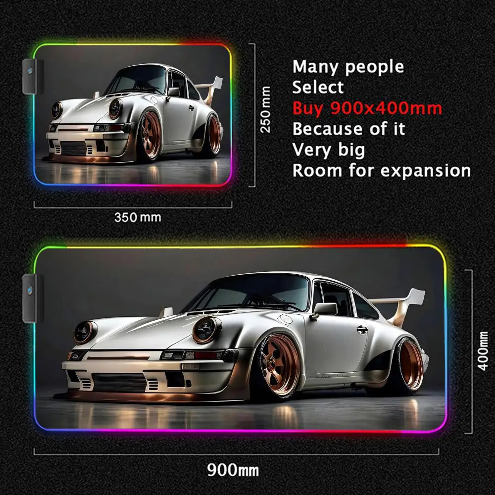 Car Theme RGB Mouse Pad Large Gaming Mousepads LED Light Locked Edges Game Accessories Table Pads Cool Keyboard Mats XXL 90x40cm