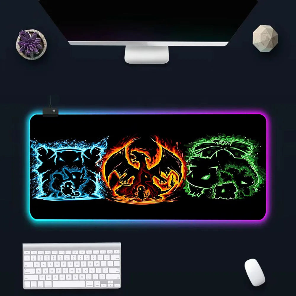 RGB Pc Gamer Keyboard Mouse Pad Mousepad LED Charizards Glowing Mouse Mats Rubber Gaming Computer Mausepad