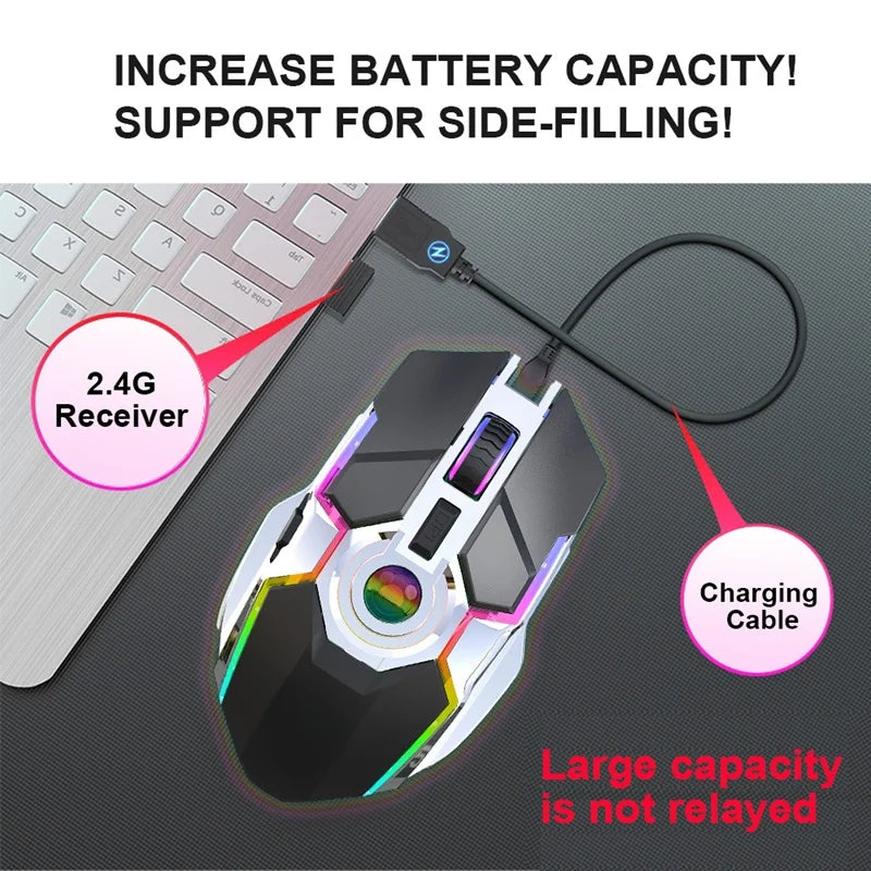 RGB Luminous 2.4G Wireless Mouse Wireless Charging Mechanical Gaming Office Mouse Three Levels DPI Adjustable Mouse 2026 New