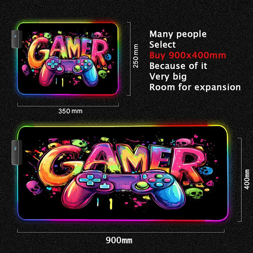 Gamepad pattern Mouse Pad XXL RGB Gaming MousePad HD Gamer Accessories Large LED Light MousePads PC Computer Carpet With Backlit