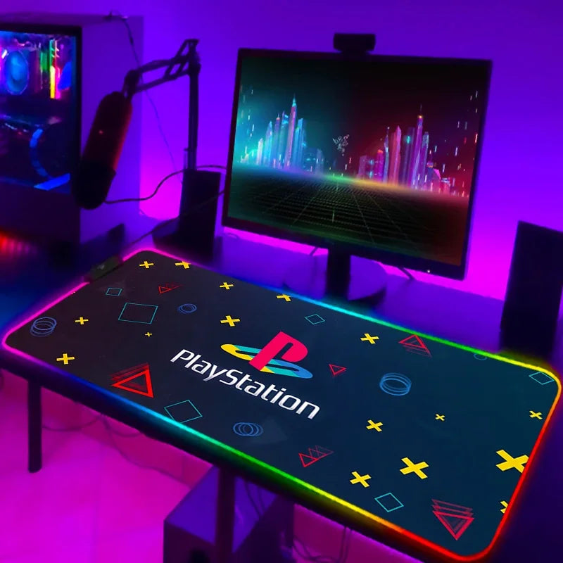 LED Gaming Mouse Pad With Backlight Deskmat PSFour Mousepad RGB Gamer Desk Decorations Computer Mouse Pad Pc Gamer Full Mat