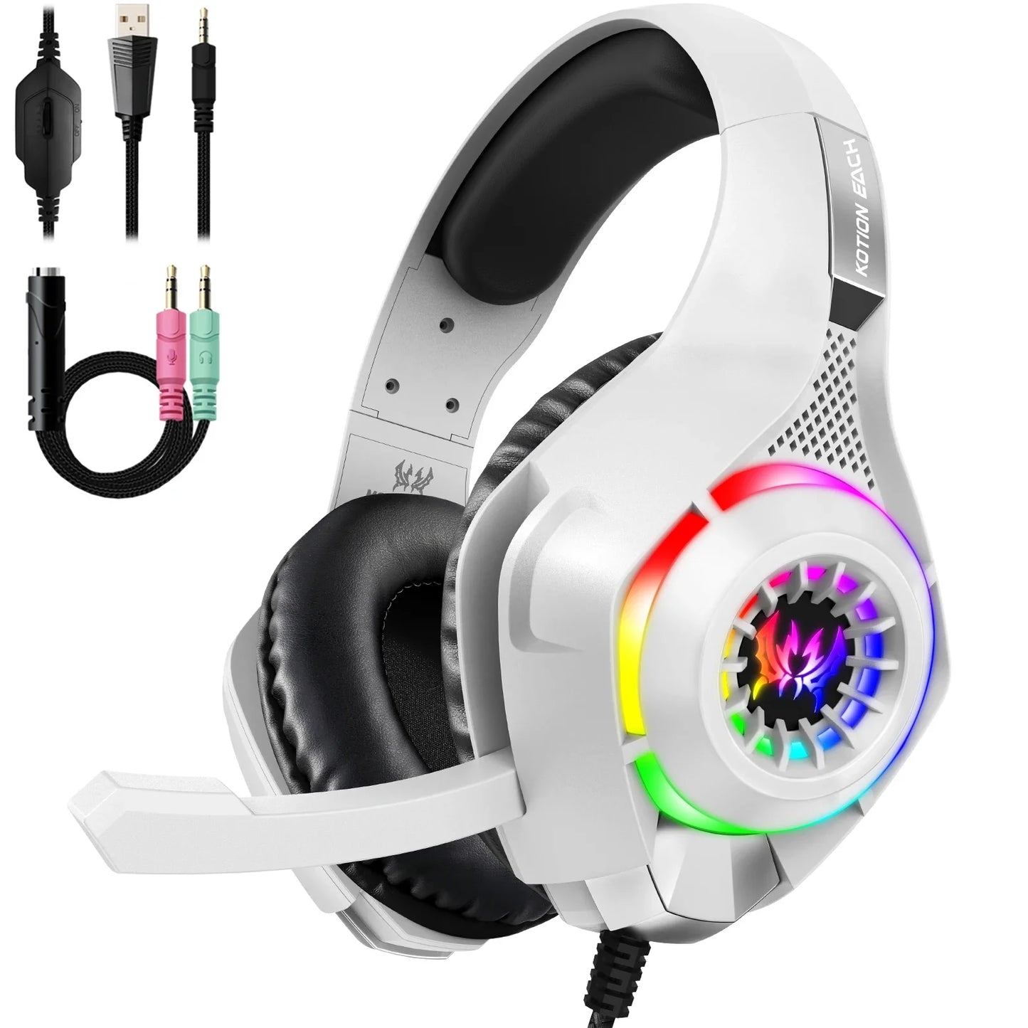 RGB Light Gaming Headset for PC PS5 Game Headphone with Microphone Noise Cancelling Earphone 3.5mm USB Deep Bass Stereo Sound