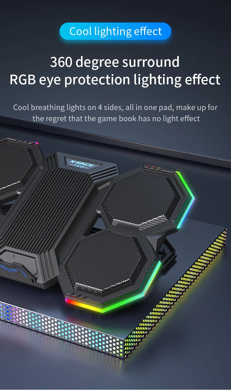 RGB Gaming Laptop Cooling Pad Air Cooler Notebook Stand Holder with 6 fans Cooling Fan Base Suit for 12-17 inch Laptop Stand