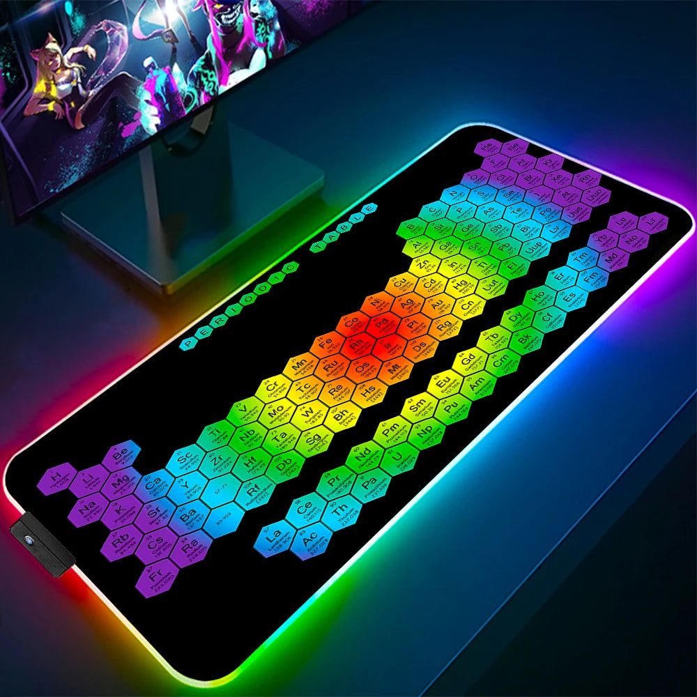 Keyboards Gaming Mat Periodic Table of Elements Ergonomic Mouse Pad Rgb Big Luminescence Mousepepad Laptop Colorful Desk Mat Xxl