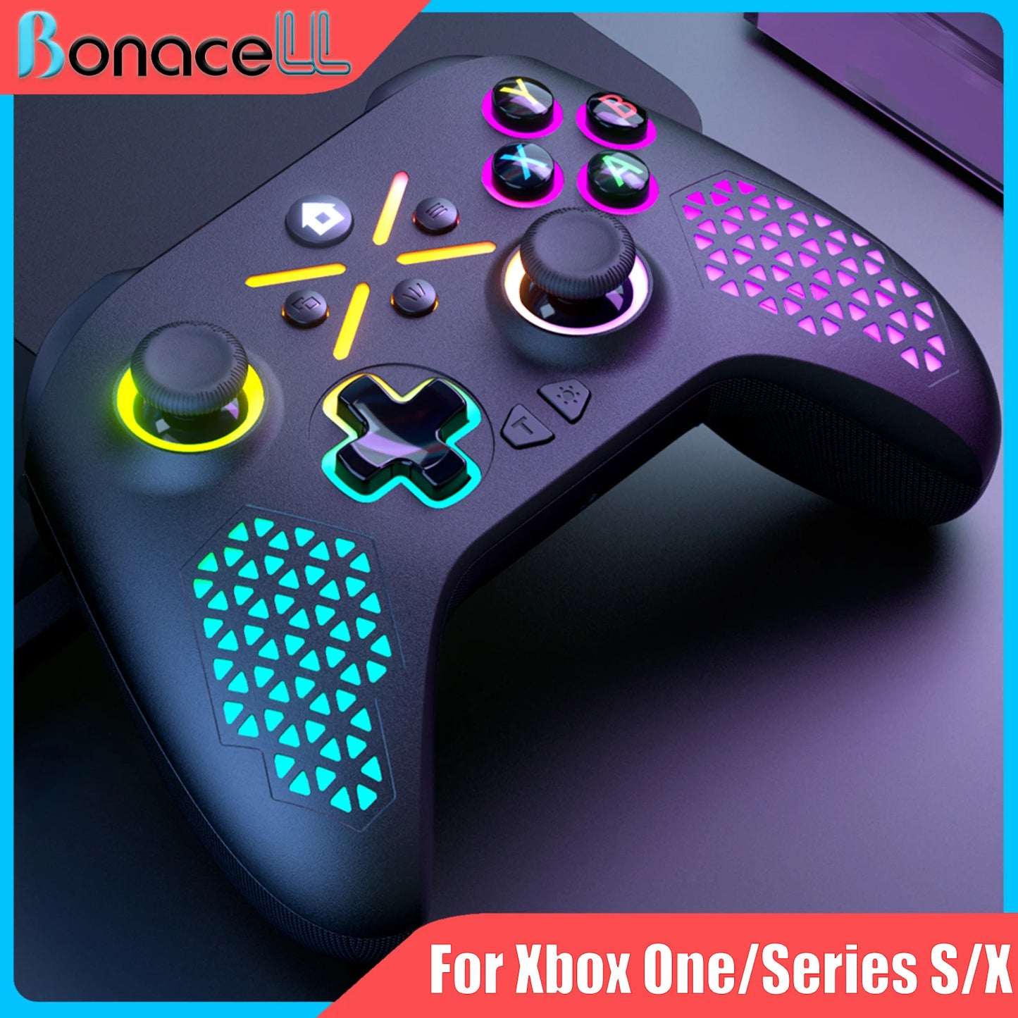 RGB Wireless Game Controller for Xbox One/X/S/Series X/S/PC Gamepad Gaming Joystick W/ LED Turbo Macro Function 3.5mm Audio Jack