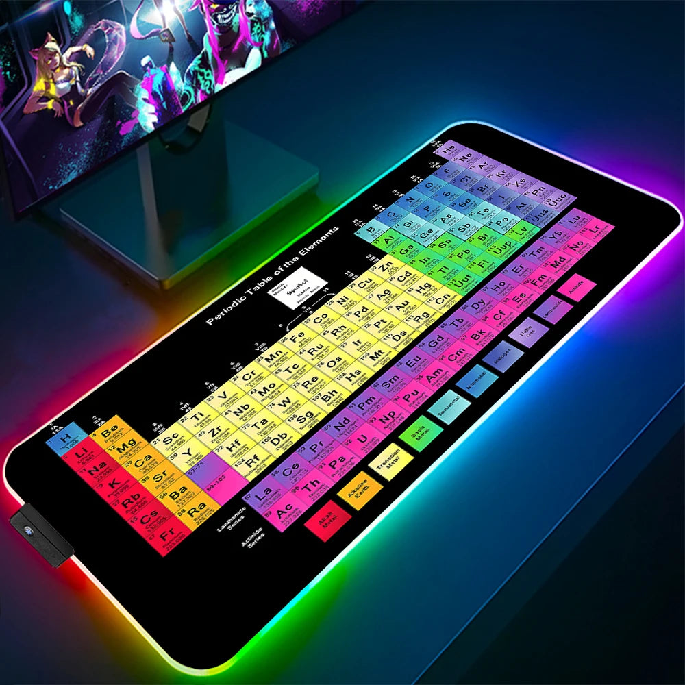 Keyboards Gaming Mat Periodic Table of Elements Ergonomic Mouse Pad Rgb Big Luminescence Mousepepad Laptop Colorful Desk Mat Xxl
