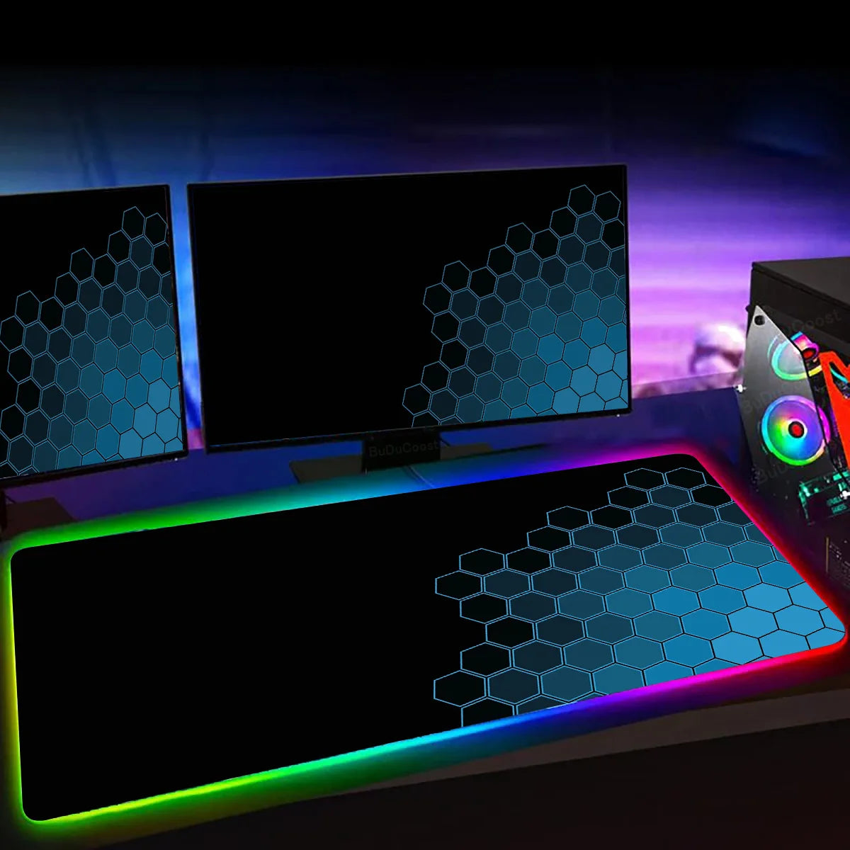 RGB Hexagon Gaming Mouse Pad XXL Antislip Rug Desk Mat Computer Accessories Office Geometric Mousepad Luminous Extended Game Mat