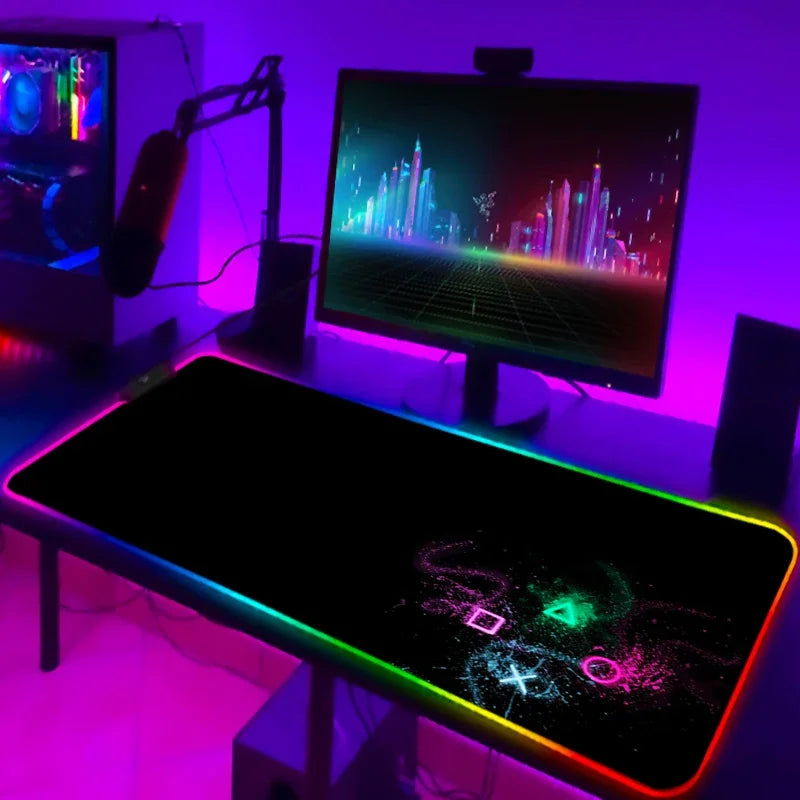LED Gaming Mouse Pad With Backlight Deskmat PSFour Mousepad RGB Gamer Desk Decorations Computer Mouse Pad Pc Gamer Full Mat