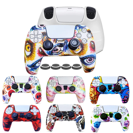 PS5 Controller Case Silicone Rubber Protective Case Cover For Playstation 5 Accessories with Non-slip Cover Thumb Grip Caps
