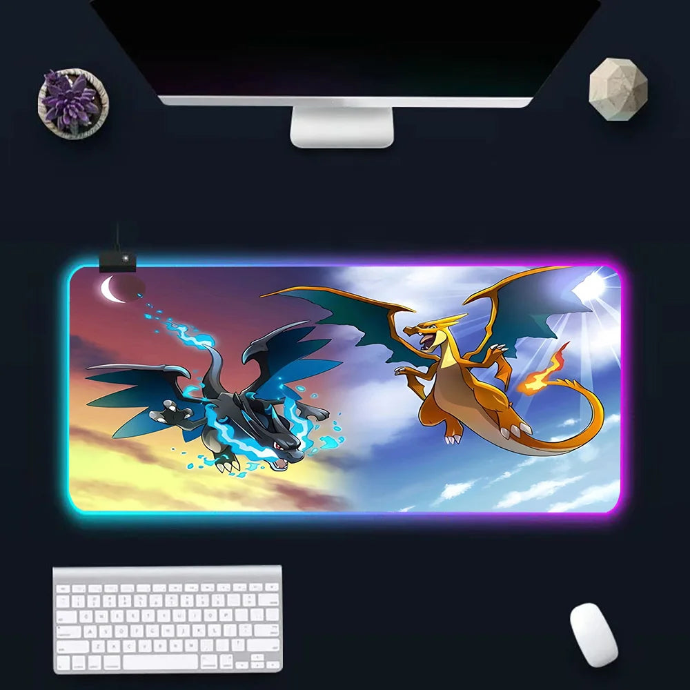 RGB Pc Gamer Keyboard Mouse Pad Mousepad LED Charizards Glowing Mouse Mats Rubber Gaming Computer Mausepad