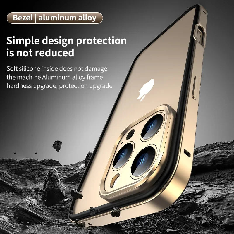 Camera Protection + Hybrid Silicone Frame Aluminum Metal Phone Case For iPhone 17 16 15 Pro Max 14 13 Better Heat Bumper