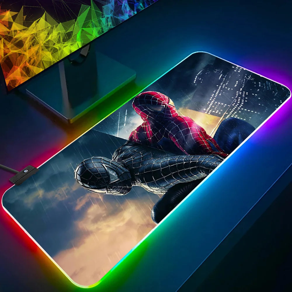 RGB Pc Gamer Keyboard Mouse Pad Mousepad LED Glowing Mouse Mats Rubber Hot movie Spiders-Man Gaming Computer Mausepad