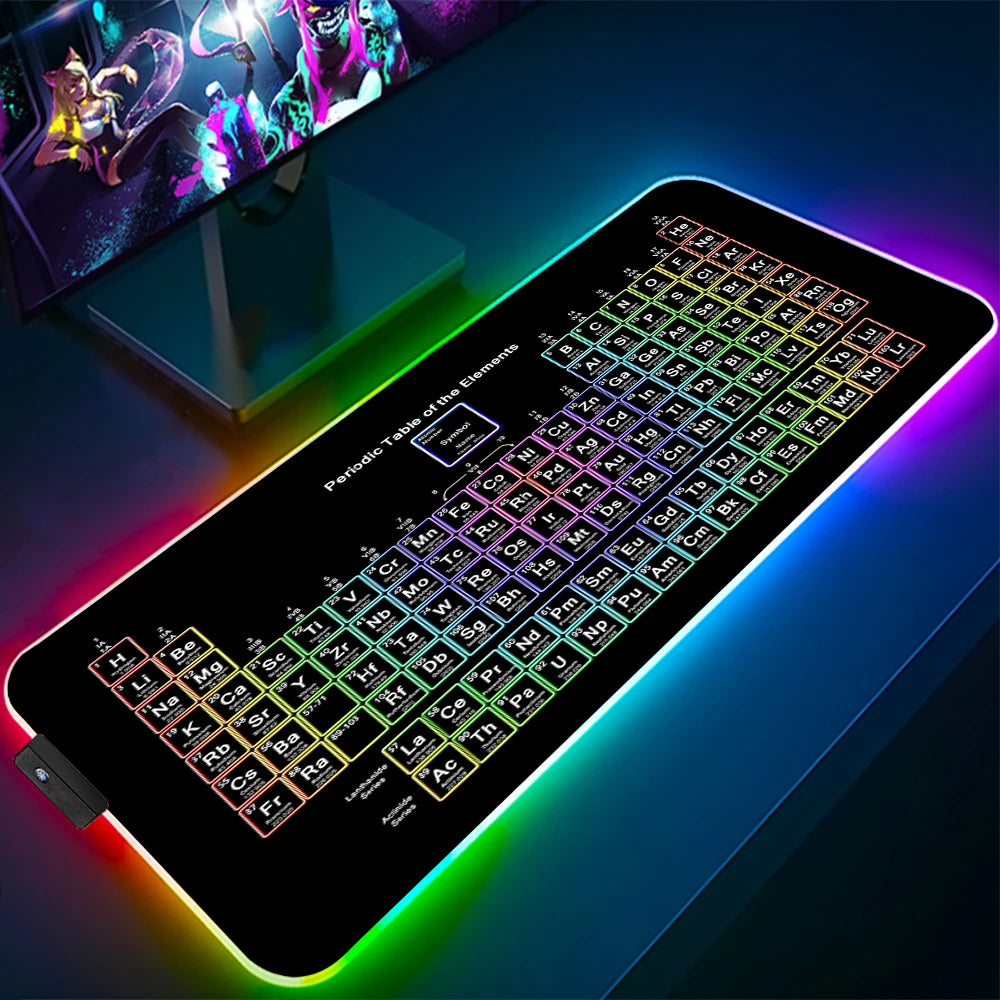 Keyboards Gaming Mat Periodic Table of Elements Ergonomic Mouse Pad Rgb Big Luminescence Mousepepad Laptop Colorful Desk Mat Xxl