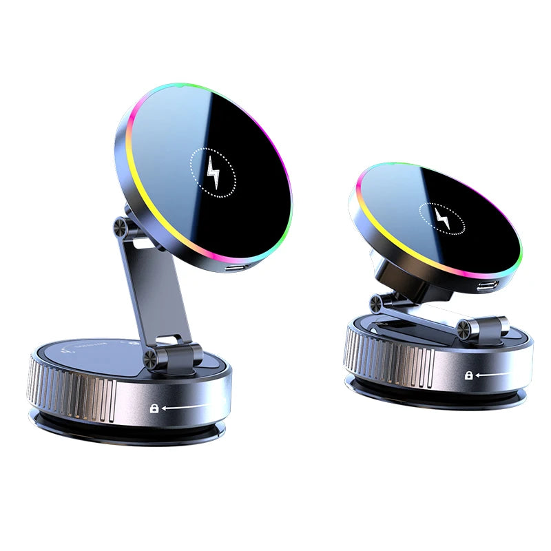 15W Vacuum Suction Magnetic Wireless Charger Car Phone Holder Mount 360 degree Rotatable Compatible with Smartphones for iPhone
