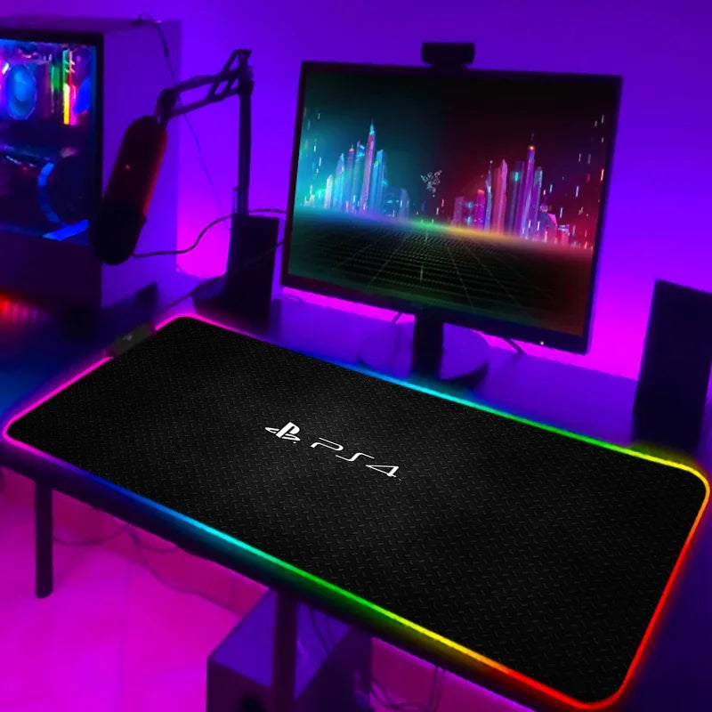 LED Gaming Mouse Pad With Backlight Deskmat PSFour Mousepad RGB Gamer Desk Decorations Computer Mouse Pad Pc Gamer Full Mat