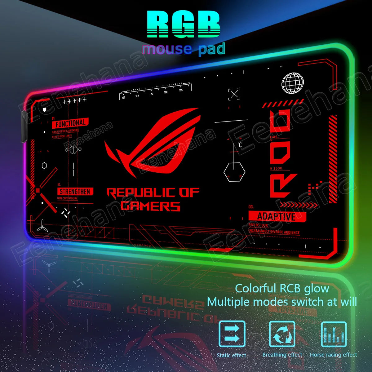 RGB Luminous ASUS Large PC Gaming Mouse Pad Black-green Desk Accessories LED XXL ROG Keyboard Extended Pads Backlight Cool Mats