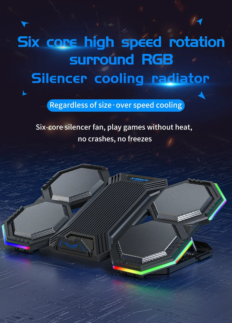 RGB Gaming Laptop Cooling Pad Air Cooler Notebook Stand Holder with 6 fans Cooling Fan Base Suit for 12-17 inch Laptop Stand