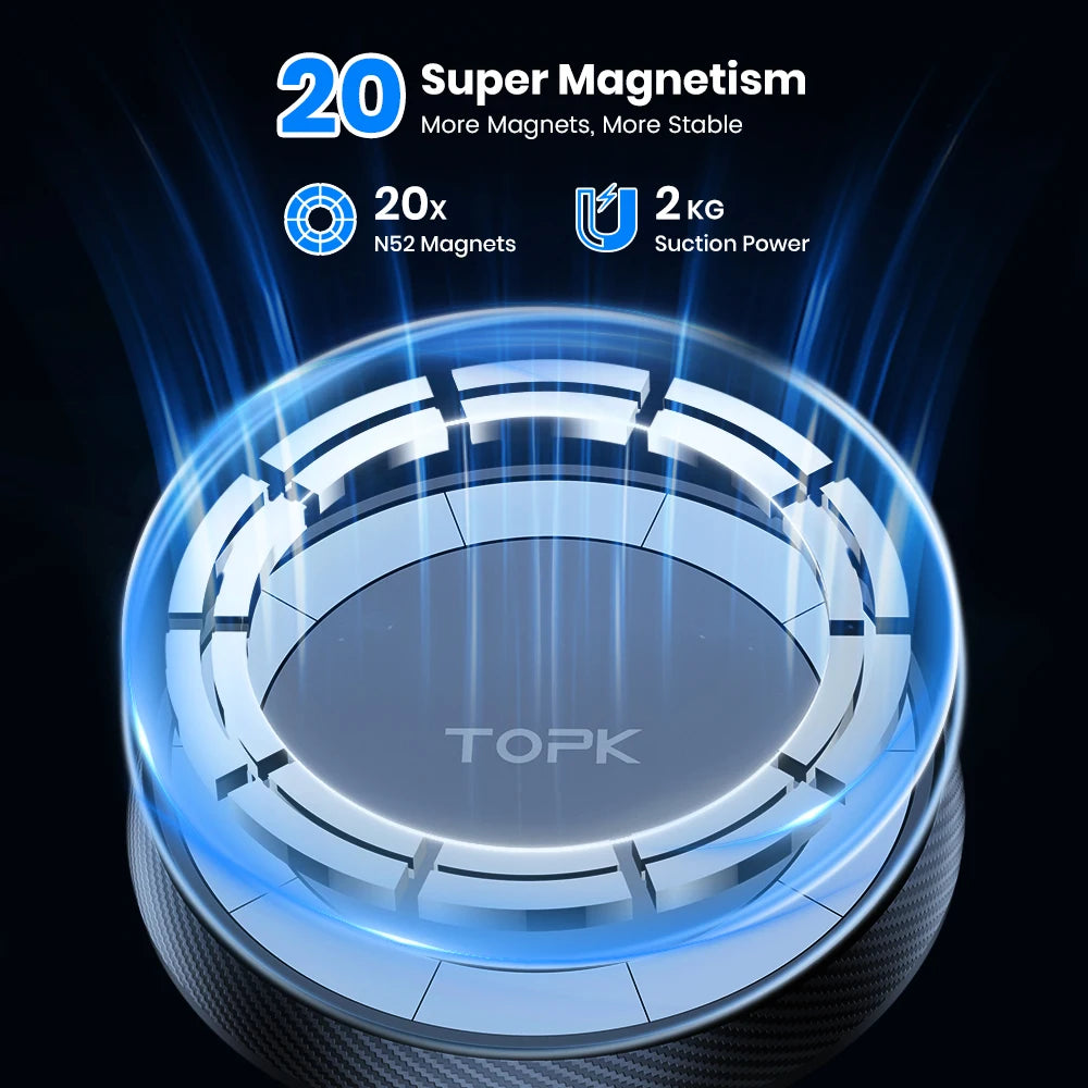TOPK Mag-Safe Magnetic Car Phone Holder Car Mount for Windshield and Dashboard[Strong Suction]Adjustable Long Arm for Cellphones