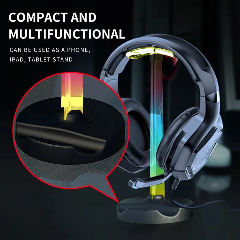 RGB Gaming Headset Stand  Desktop Ambient Lighting - Ergonomic Design,  Perfect Gift for PC Gamers