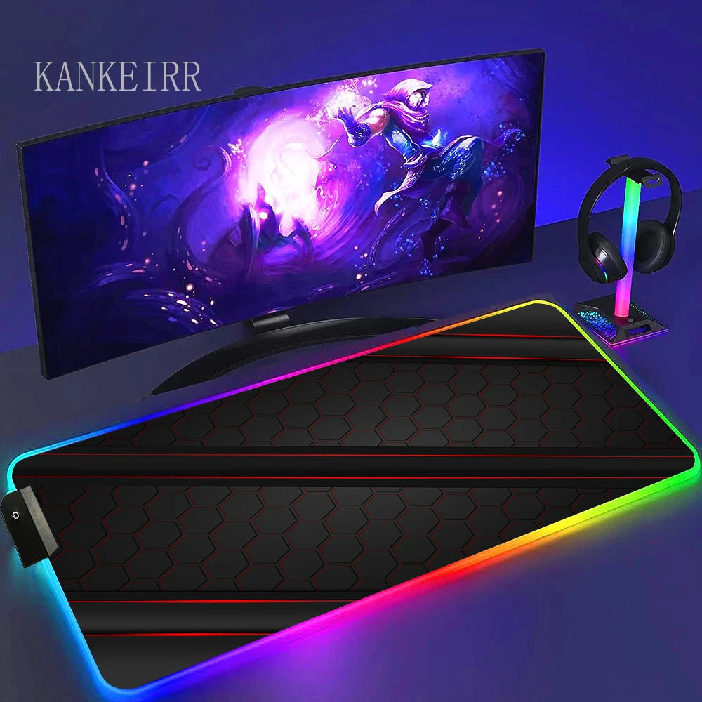 Geometry Large RGB Gamer Mousepad With Backlight Mouse Mat Gaming Mousepads LED Keyboard Mats Luminous Desk Pads Mouse Pad PC