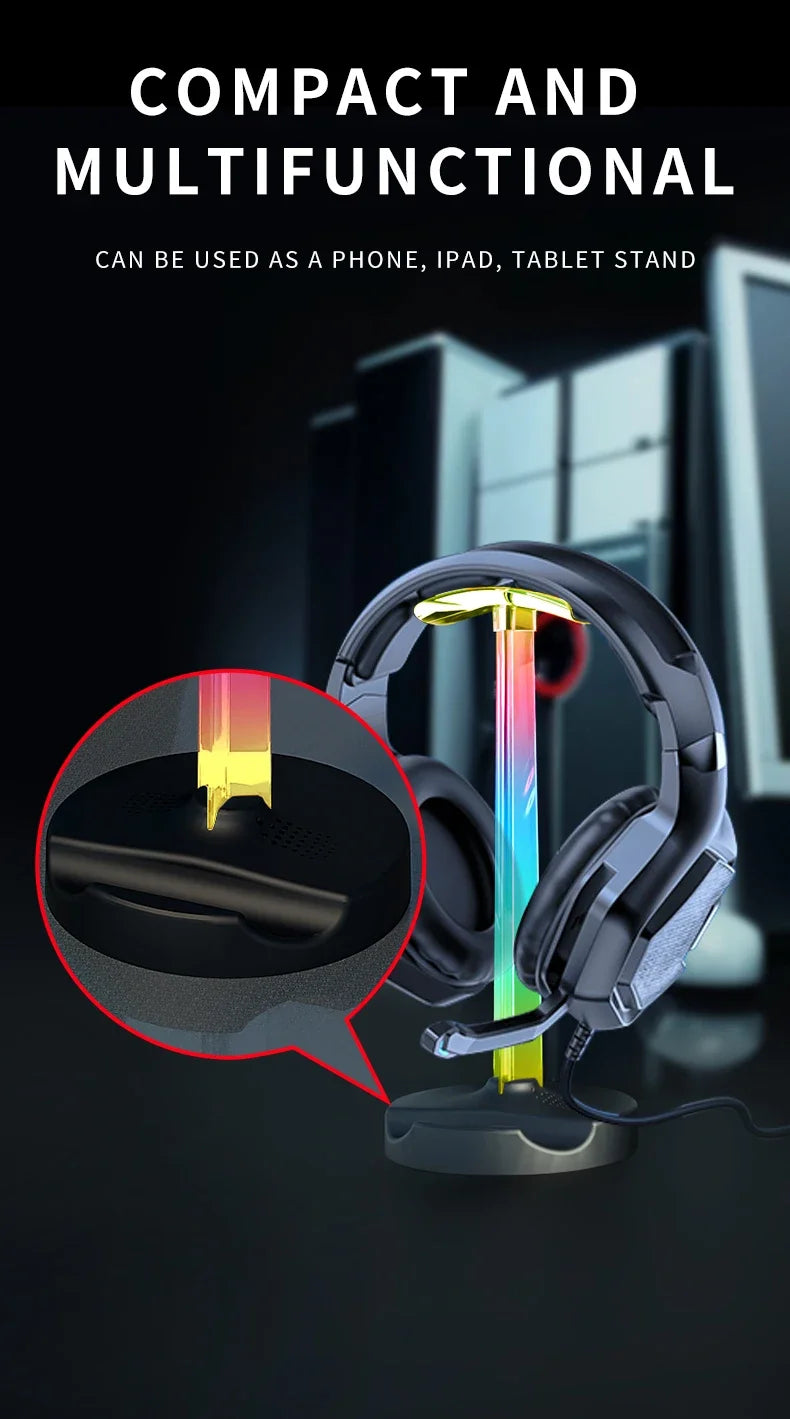 RGB Gaming Headset Stand  Desktop Ambient Lighting - Ergonomic Design,  Perfect Gift for PC Gamers