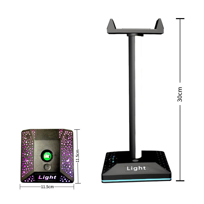 RGB Gaming Headset Stand LED Lights Headphone Stand Type-C & USB Charging Port Desk Lamp for Computer Room Bedroom Desktop