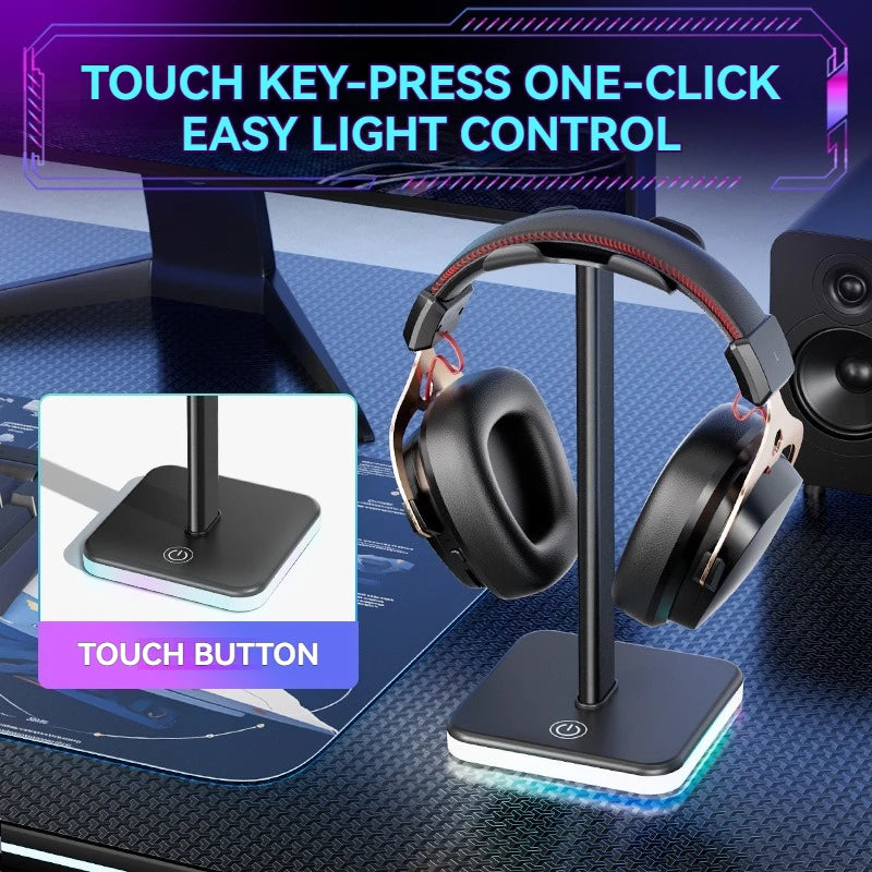 Headphone Stand with RGB Lighting - Adjustable Color Control for Gaming Headset Storage and Display