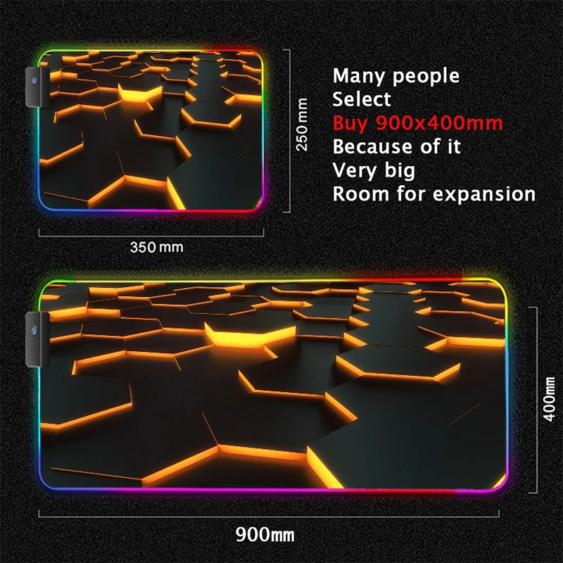XXL RGB Gaming Mouse Pad New 3D Geometry Desk Mat HD Gamer Accessories Large LED Light Mousepads PC Computer Carpet with Backlit