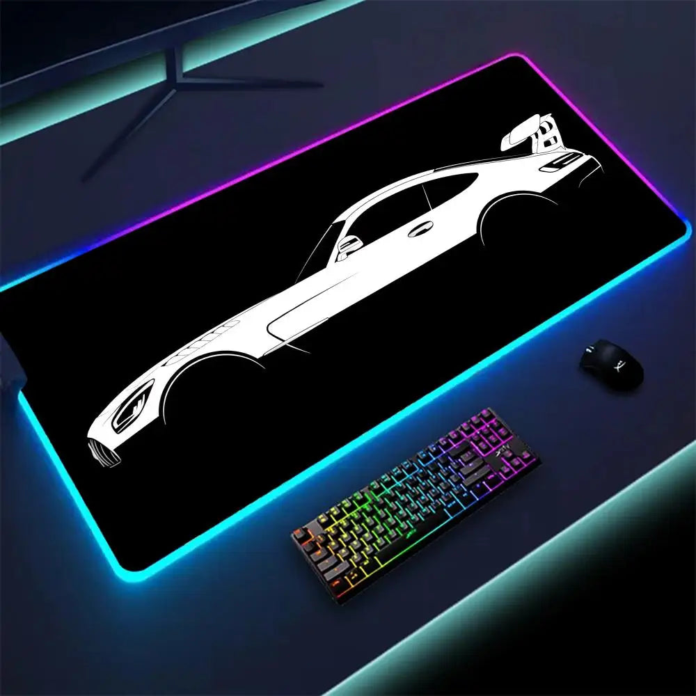 Black sports Car Mouse Pad XXL RGB Gaming MousePad HD Game Accessories Large LED Light MousePads PC Computer Carpet With Backlit