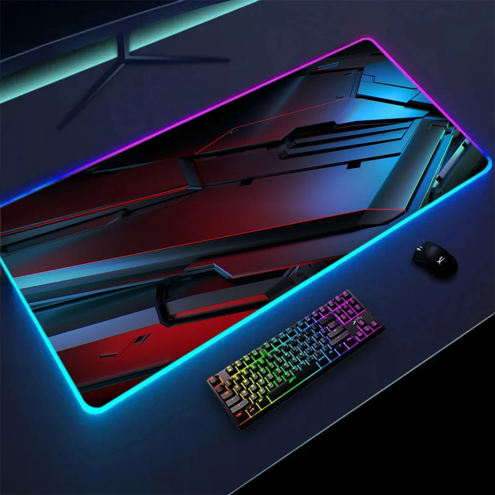 XXL RGB Gaming Mouse Pad New 3D Geometry Desk Mat HD Gamer Accessories Large LED Light Mousepads PC Computer Carpet with Backlit