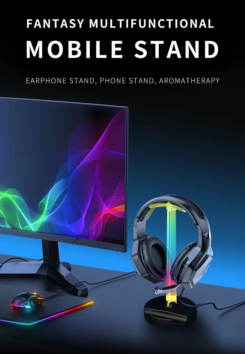 RGB Gaming Headset Stand  Desktop Ambient Lighting - Ergonomic Design,  Perfect Gift for PC Gamers