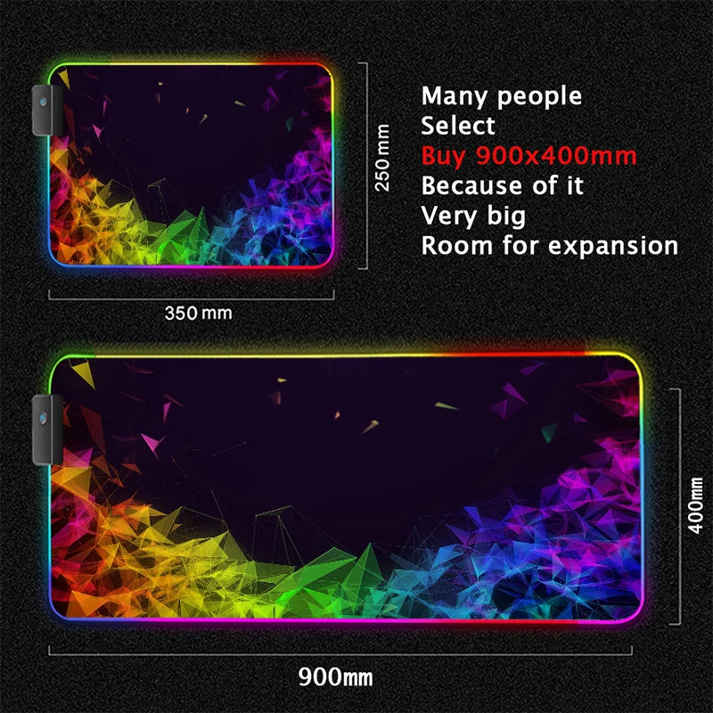 XXL RGB Gaming Mouse Pad New 3D Geometry Desk Mat HD Gamer Accessories Large LED Light Mousepads PC Computer Carpet with Backlit
