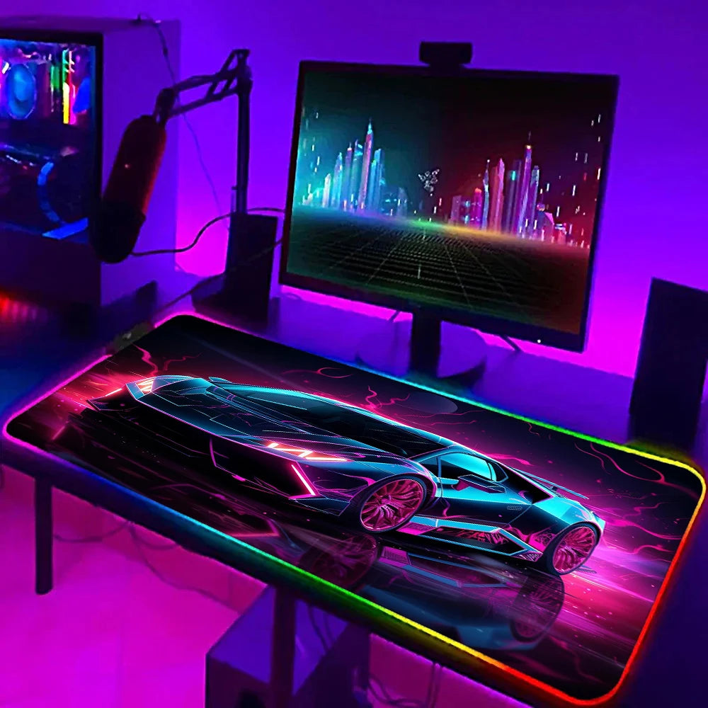 Futuristic Gaming RGB Mouse Pad Sports Car Mouse Pads 400X900MM Offices Accessories Gamer Luminous Mousepad LED HD Print Deskmat