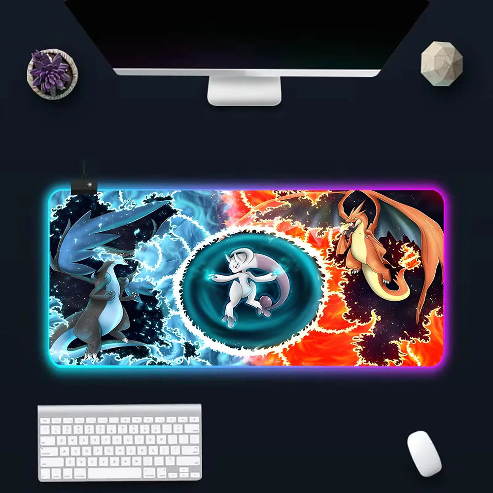 RGB Pc Gamer Keyboard Mouse Pad Mousepad LED Charizards Glowing Mouse Mats Rubber Gaming Computer Mausepad