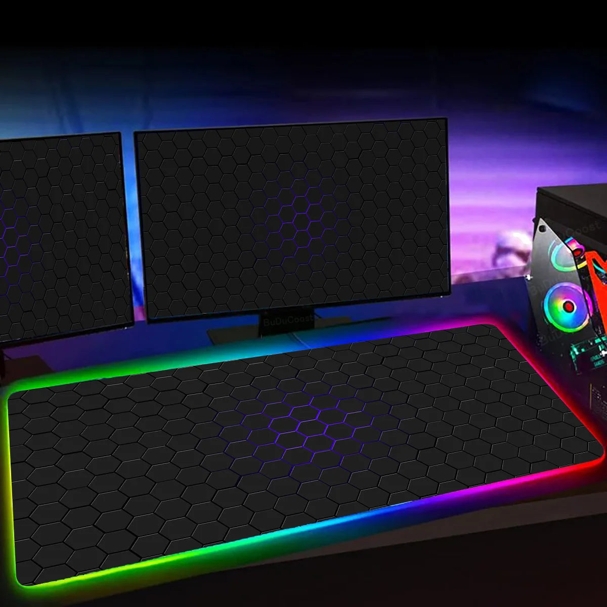RGB Hexagon Gaming Mouse Pad XXL Antislip Rug Desk Mat Computer Accessories Office Geometric Mousepad Luminous Extended Game Mat