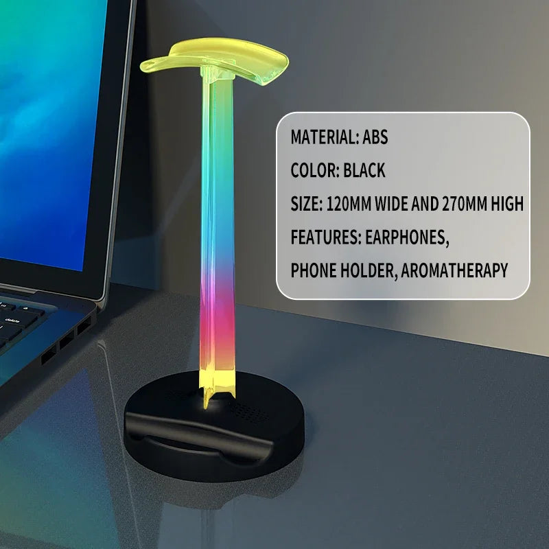 RGB Gaming Headset Stand  Desktop Ambient Lighting - Ergonomic Design,  Perfect Gift for PC Gamers