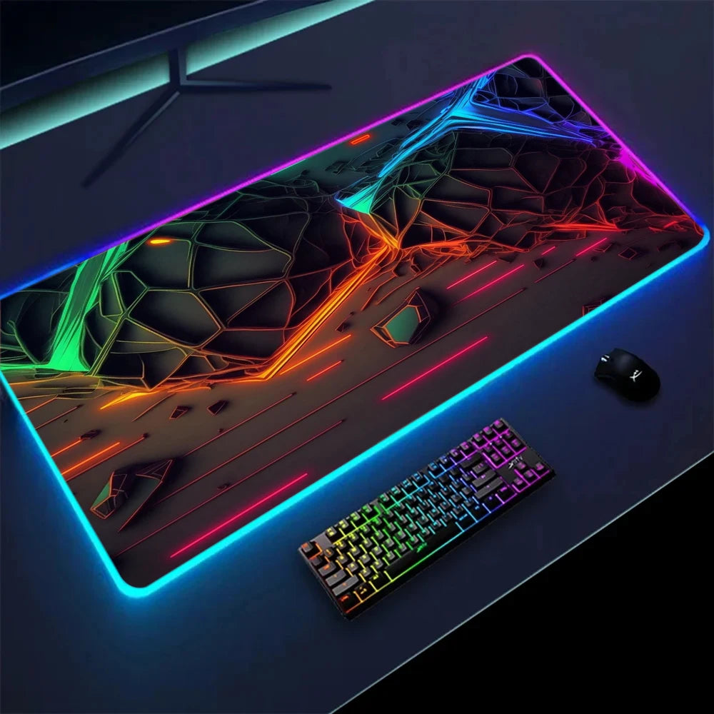 XXL RGB Gaming Mouse Pad New 3D Geometry Desk Mat HD Gamer Accessories Large LED Light Mousepads PC Computer Carpet with Backlit
